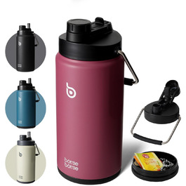 BOTTLE BOTTLE Insulated Stainless Steel Water Bottle 64oz (1.8L) with Straw, Lid, Handle & Pill Compartment – BPA-free, Leak-proof, Ideal Drinking Bottle for Sports, Fitness, Hiking & Outings (Red)
