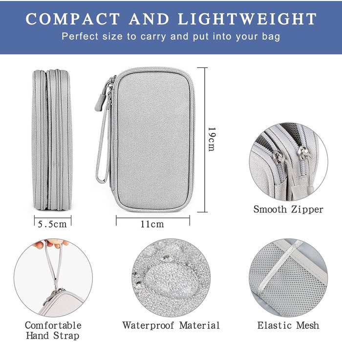 Органайзер для кабелів Simpolor: сірий кейс для зберігання кабелів, USB-накопичувачів, power bank та аксесуарів