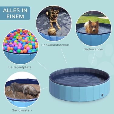 PawHut Dog Bathtub Dog Pool Bathtub Swimming Pool Water Pool for Dogs 120 x 30 cm (Light Blue + Dark Blue, 140 x H30 cm)