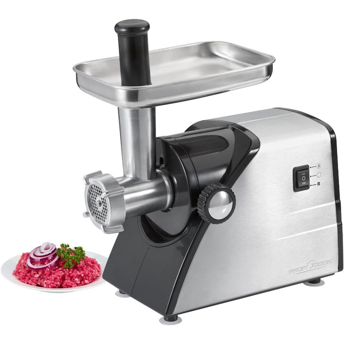 Електричний м'ясорубка ProfiCook PC-FW 1272 з насадкою для печива та вареників | 1200W, 3 металеві диски, функція наповнення ковбас, нержавіюча сталь
