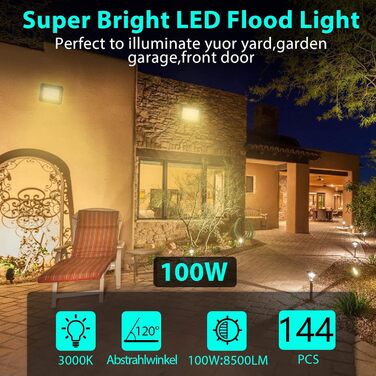 LED прожектори Tubiaz 5 шт., 100 Вт, 1700 Лм, IP66, холодне біле світло 6000K, для вулиці, саду, готелю, спортмайданчика, без штекера