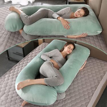 Подушка для вагітних Elover U-подібної форми, 144 см, знімний чохол, зелений велюр