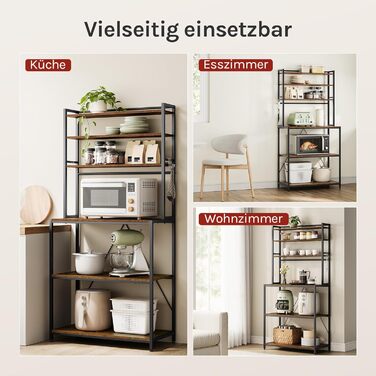 Стелаж кухонний WOLTU з 6 полицями, металевий з інженерної деревини, 60x167x40 см, коричневий+чорний