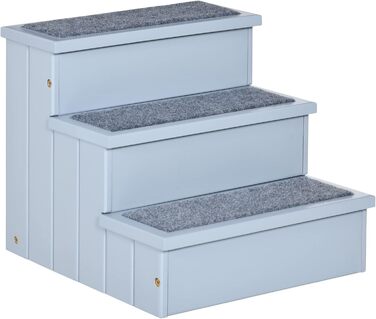 PawHut Dog Stairs 3 Steps Cat Stairs Pet Stairs Dog Stairs for Dogs and Cats Pet Stair Entry Aid with Carpet Storage for Sofa Bed Pine Wood Grey 40.5 x 44.5 x 38 cm