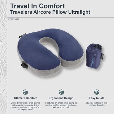 Подушка Cocoon Air Core Ultralight U-подібна для шиї, синьо-сіра