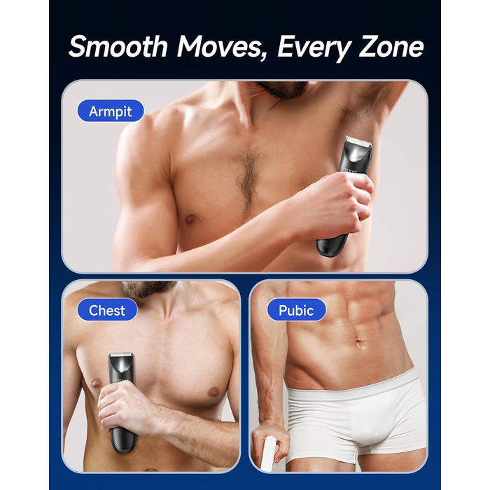 Електричний триммер для чоловічих інтимних зон VIKICON з LED-підсвічуванням, водонепроникний, для тіла та гоління, акумуляторний, чорний