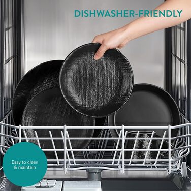 Набір посуду Navaris з каменю (16 предметів) для 4 осіб - тарілки, супові тарілки, чашки, антрацитовий колір