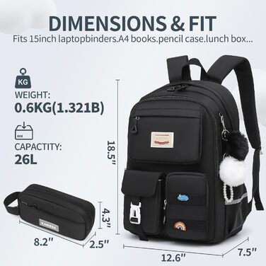 Дитячий рюкзак для підлітка: для школи, ноутбука, подорожей (17 дюймів, чорний)