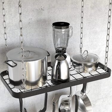 Jackcube Design MK397B Hanging Pots and Pans Organizer, Ceiling/Wall Mount, Grid, Kitchen, Pot, Storage Shelves for Utensils, Cookware with 8 S-Hooks (62 x 30 x 3 cm)