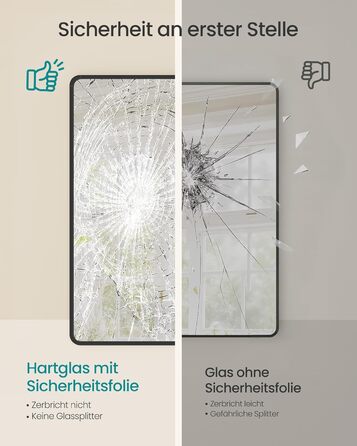 Дзеркало для ванної кімнати SONGMICS, прямокутне, з алюмінієвою рамою, 91 x 61 см, з захисною плівкою, 2 способи кріплення, для ванної, спальні та вітальні, чорний колір