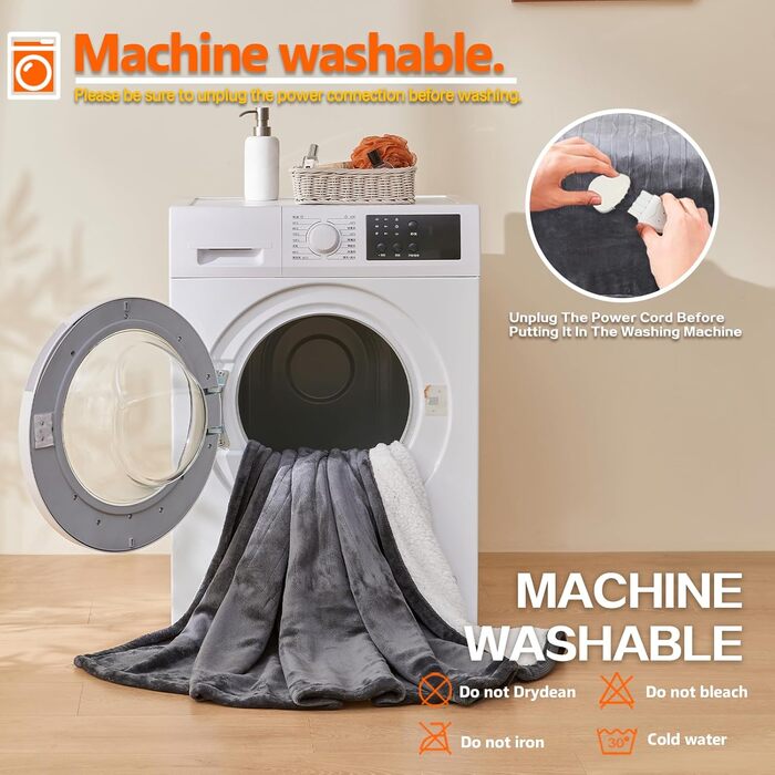 Електрична гріюча ковдра з таймером та захистом від перегріву, 150x180 см, 10 режимів нагріву, Flanell, для ліжка, дивану, офісу (темно-сірий)