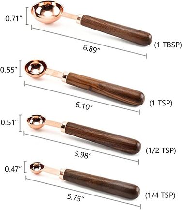 Alnicov Measuring Cups & Measuring Spoons 8-Piece Set, rose gold measuring spoons with walnut handle for the kitchen for measuring various ingredient quantities. For kitchen, cooking, and baking.