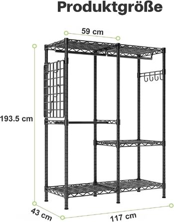 Стійка для одягу HOKEEPER посилена, витримує до 498 кг, розміри 117x43x193.5 см, металевий вішак для одягу Heavy Duty
