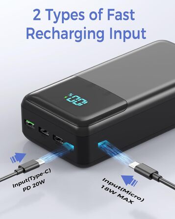 Power Bank 60000mAh з LED дисплеєм, 22.5W швидка зарядка, 4 виходи USB-C, чорний