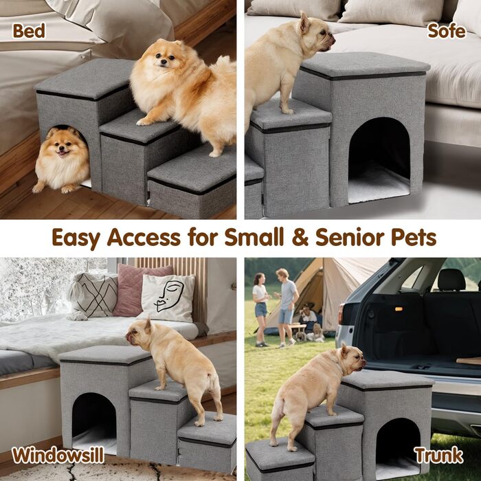 Сходинки для собак FurryPaws: 3-ступенева переносна драбинка для собак до ліжка та дивана, антиковзаюча, для маленьких та великих собак, ідеальна для подорожей