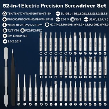 Набір інструментів для ювеліра та ремонту техніки Feinmechaniker, 52 в 1, з магнітним викруткою, 5 передач, регулювання моменту, для iPhone, iPad, Macbook, комп'ютерів, Switch, PS4, PS5, окулярів, годинників