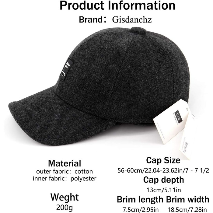 Зимові шапки Gisdanchz 7-7 1/2 з відкидними навушниками, унісекс для роботи та спорту на відкритому повітрі (Чорний)