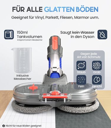 Насадка для миття підлоги для пилососів Dyson V7/V8/V10/V11/V15/Gen5, аксесуар Dyson, електричний мийник підлоги з баком для води, резервуар для води та 8 змінних мопів