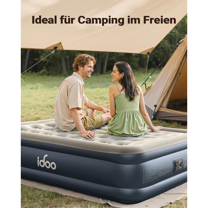 Надувний матрац iDOO для 2 осіб з електричним насосом, 152x203x46 см, для кемпінгу та гостей