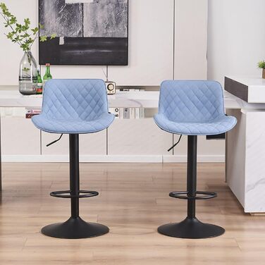 YOUNIKE Set of 2 Adjustable Bar Stools with Backrest - Modern Kitchen Counter Stools with PU Leather Upholstery, Swivel Metal Bar Chairs for Kitchen Counter/Island (Blue)