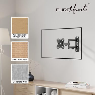 Кріплення для телевізора PureMounts - настінний кронштейн з регулюванням, чорний, VESA 200x200, для телевізорів та моніторів 13-32 дюймів, до 30 кг