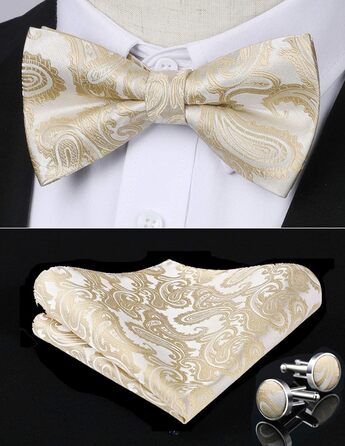 HISDERN Комплект краватки, кишенькового хустинки та краваткових затискачів для чоловіків, Пазлі, для весілля, свят, Різдва, Хелловіну, A1-Бежевий