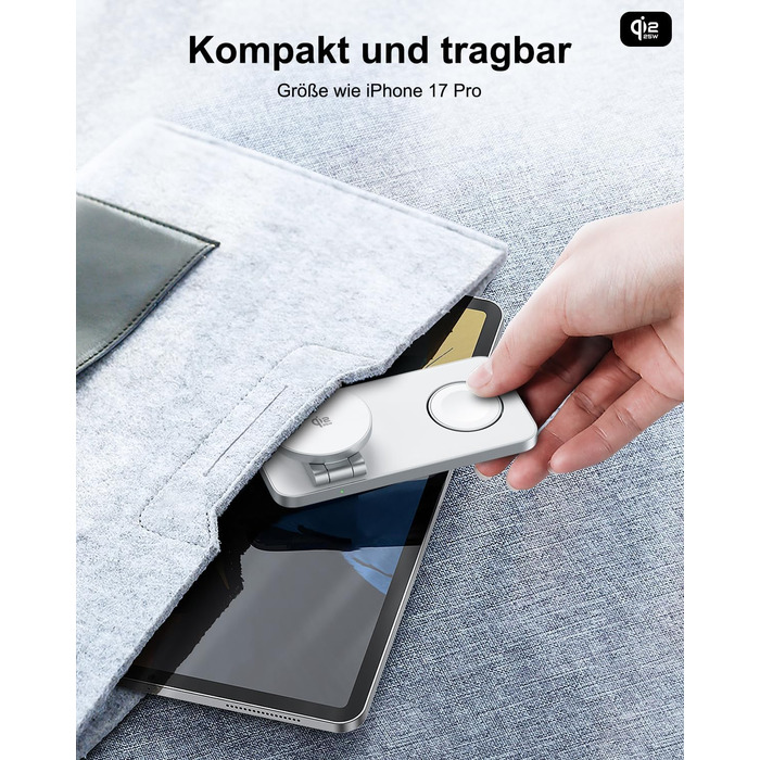 Бездротовий зарядний пристрій 25W MagSafe 3-в-1, складна станція для iPhone 17e/17/16/15/14/13/12/Air, Apple Watch та AirPods Pro (Білий)