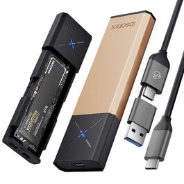 Зовнішній корпус-адаптер iDsonix M.2 NVMe та SATA SSD на USB 3.2 Gen 2 10Gbps, алюмінієвий, без інструментів, підтримка M-Key/B+M Key, UASP Trim, для SSD 2230/2242/2260/2280 (Золотистий)