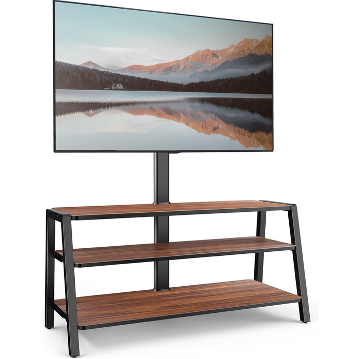 FITUEYES TV Stand with Mount - Adjustable Height TV Console for 37-70 inch TVs (up to 35kg) - Brown Wood