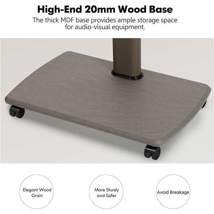 FITUEYES Rolling TV Stand with Wood Shelf - Adjustable Height & Swivel - Fits 32-70 inch TVs up to 40kg, VESA 400x600 - White (Khaki)
