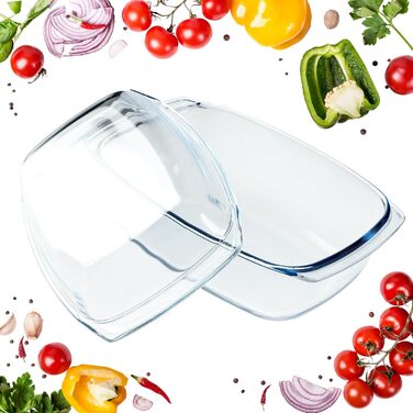 Жароміцна скляна форма KADAX з кришкою, 5.8 л, прямокутна, для запікання, лазаньї, овочевого рагу, використання у духовці