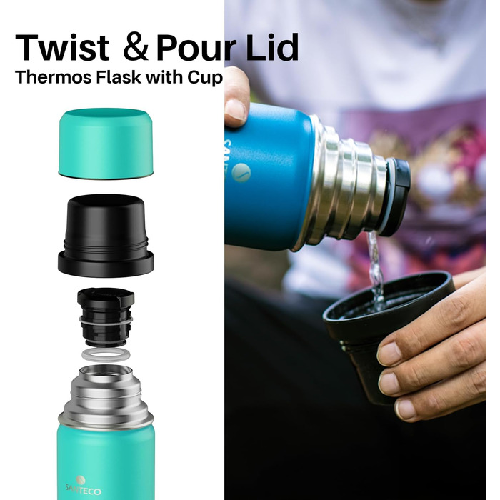 Термос-термокана Santeco з нержавіючої сталі, 1л, 500мл, з антивитіканням, ізольована пляшка з кришкою-чашкою для подорожей, термос для кави та чаю для дітей, спорту, без BPA, 24 години холод & 12 годин гарячий (зелений джунглів, 1000 мл)