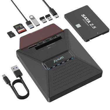 Зовнішній DVD/CD привід Alxum USB-C 3.0 для ноутбука з картридером SD/TF та додатковим USB-портом, Plug & Play для Windows, Linux, Mac OS