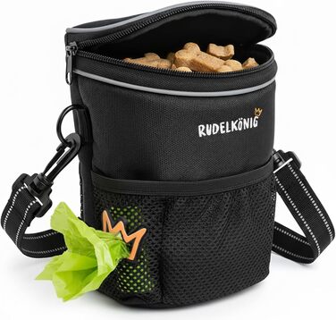 Сумка для ласощів для собак Rudelkönig - практична сумка для прогулянок та дресирування собак, фідер для собак з дозатором кульок для прибирання, чорний, базова модель