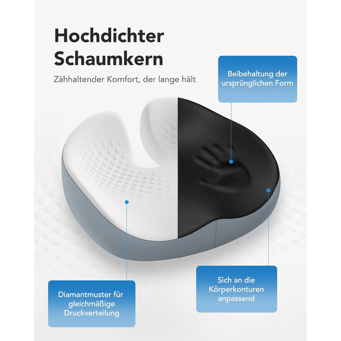 Подушка для офісного крісла HUANUO: велике сидіння з піною з пам'яті. Зняття напруги з попереку та куприка. Підходить для офісних крісел, автомобільних сидінь та крісел-колісних. Ідеально для тривалого сидіння. Не слизька.