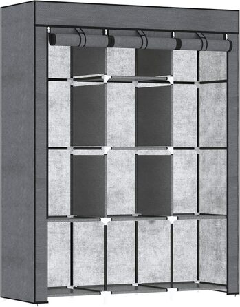 HOMCOM Closet Fabric Wardrobe with Drawers, Clothes Rail and Zipper, Fabric Clothes Storage Unit Folding Wardrobe for Bedroom, Dressing Room, 102 x 42.5 x 162.5 cm, (Dark Grey, 125L x 43W x 162.5H cm)