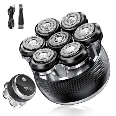 Машинка для гоління голови Yeerain 7D з плаваючими головками, 2 швидкості, акумуляторна, чорна