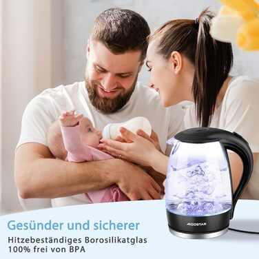 Електричний чайник Aigostar Adam 2 шт., 1.7 л, 2200 Вт, зі скляною колбою, LED-підсвічуванням, без BPA, з фільтром від накипу, чорний
