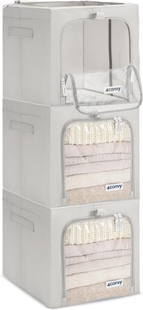 Складана коробка для зберігання одягу 4CONVY з блискавкою та металевим каркасом (3x40л, сірий, 2 вікна) - покращене матеріали 2024 року