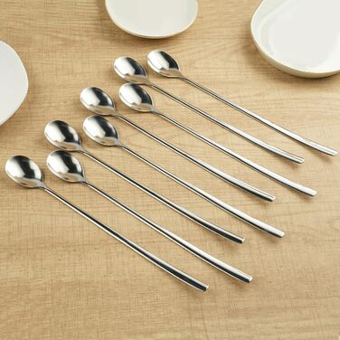 Набір ложок для лате макіато, 8 шт., 24 см, нержавіюча сталь, для десертів, кави, молочних коктейлів, морозива, придатні для миття в посудомийній машині, сріблясті