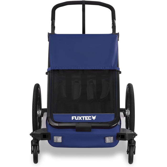 Fuxtec Fahrradanhänger Sportfux: Причіп для велосипеда на 2 місця, з багажником, відбивачами, ручкою-штовхачем, захистом від дощу та сонця, складний, фіолетовий FX-FA1 (блакитний)