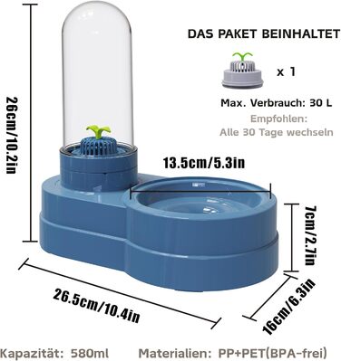 Автоматичний поїльник для котів та собак, 580 мл. Фонтанчик для тварин з фільтром. Підходить для малих собак, котів, кроликів та інших дрібних тварин (Блакитний)