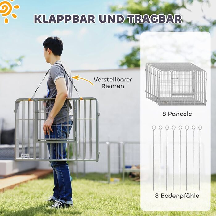 Вольєр для собак PawHut - вольєр-загон для цуценят, 8 панелей, 80x60 см, срібний