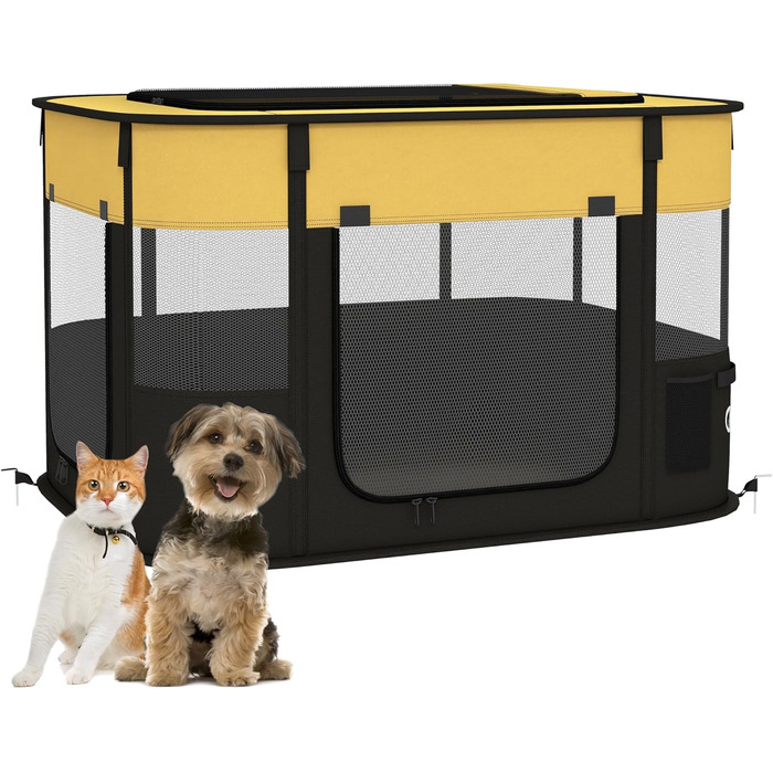 Клітка для собак PawHut, 94 x 74 x 60 см, розмір M, жовта, складана, з сумкою для зберігання