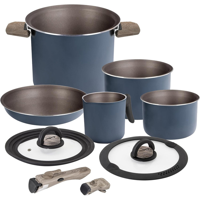 Набір посуду для кемпінгу Brunner HOHES: каструлі та сковорідки з алюмінію (діаметр 18, 20, 22 см), TORRALTA Vakublock, для 2-4 осіб, з антипригарним покриттям, легкий, високоякісний, стакесний.
