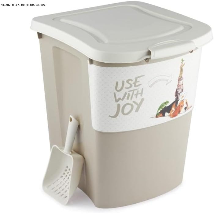 Rotho Archie Pet Food Container 38L with Lid - BPA-Free Plastic, Multi-Color, Beige - Large Capacity Storage