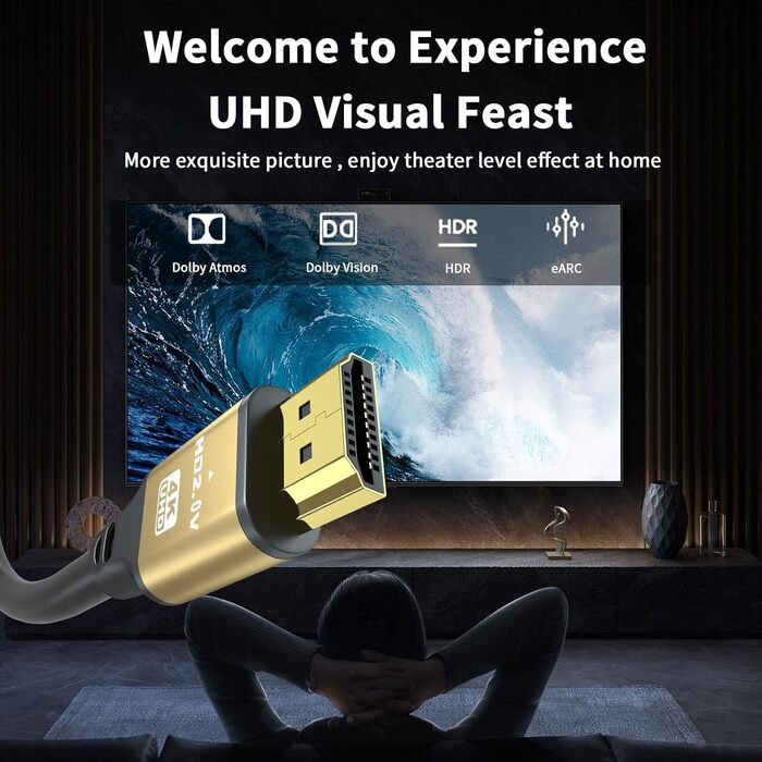 HDMI кабель 4K 20м (золотий) - 18Gbps, Highspeed 2.0, Ultra HD, Ethernet, Audio Return, 3D, HDR, сумісний з Xbox, PS5/PS4, HDTV, Laptop