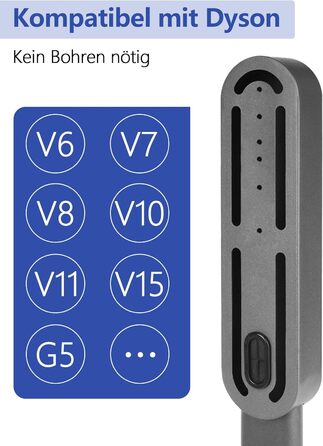 Підставка для пилососів Dyson G5, V15, V12, V11, V10, V8, V7, V6, металева, з 4 гачками та 4 полицями, без свердління, стабільна, на підлогу, приховане кріплення кабелю (темно-сірий)