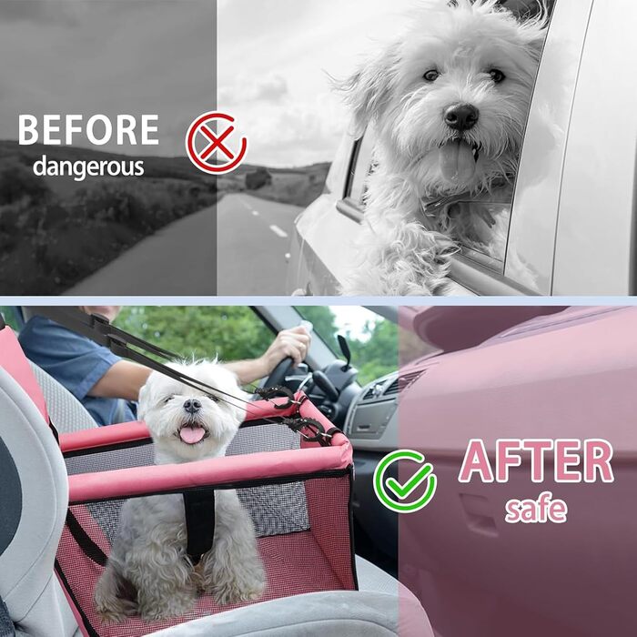 Автокрісло для собак: стабільне, дихаюче, з тканини Оксфорд, для маленьких та середніх собак, рожеве