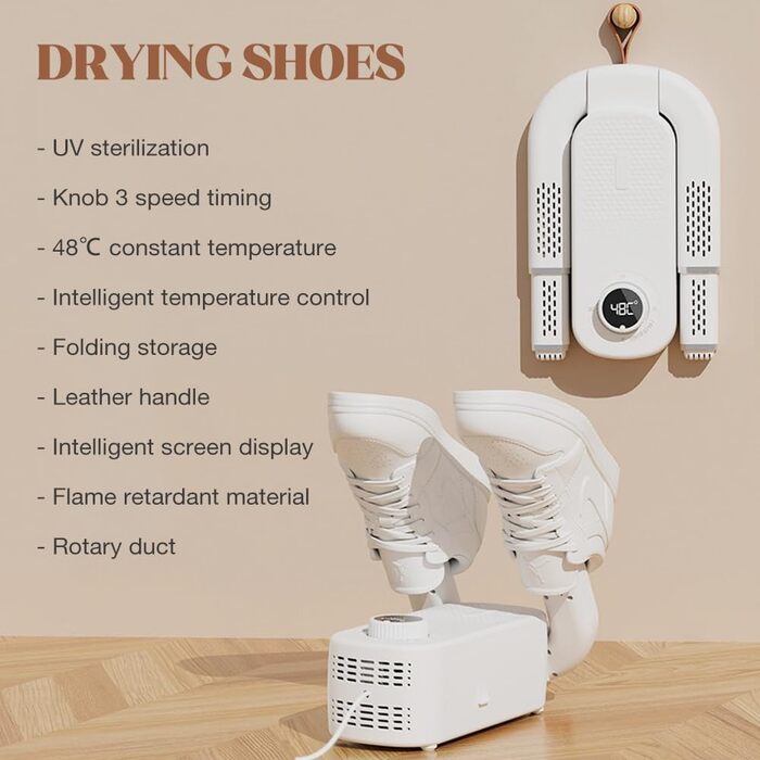 Електричний сушильник для взуття та рукавичок з таймером, 4 тримачі, складна конструкція